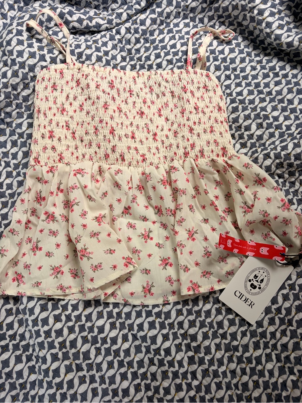 Cider Cream Floral Smocked Sundress with Pink Roses